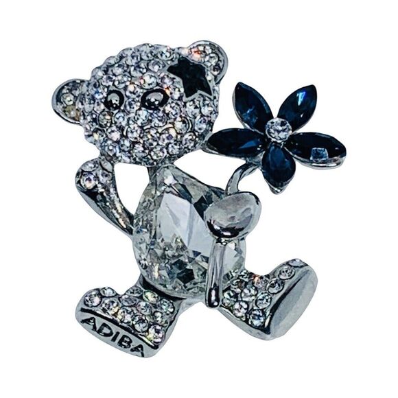 Swarovski Crystal Teddy Bear Brooch Pin 1.5" Whimsical Star Eye Shimmering - Picture 9 of 12
